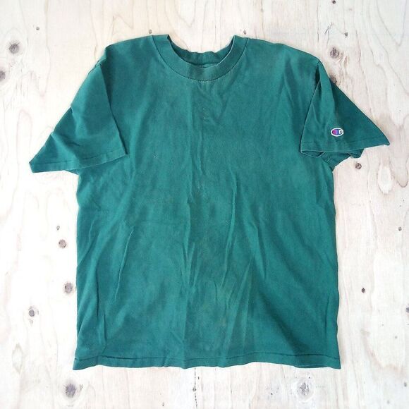 Vintage Champion Blank T-Shirt Green - Picture 1 of 4
